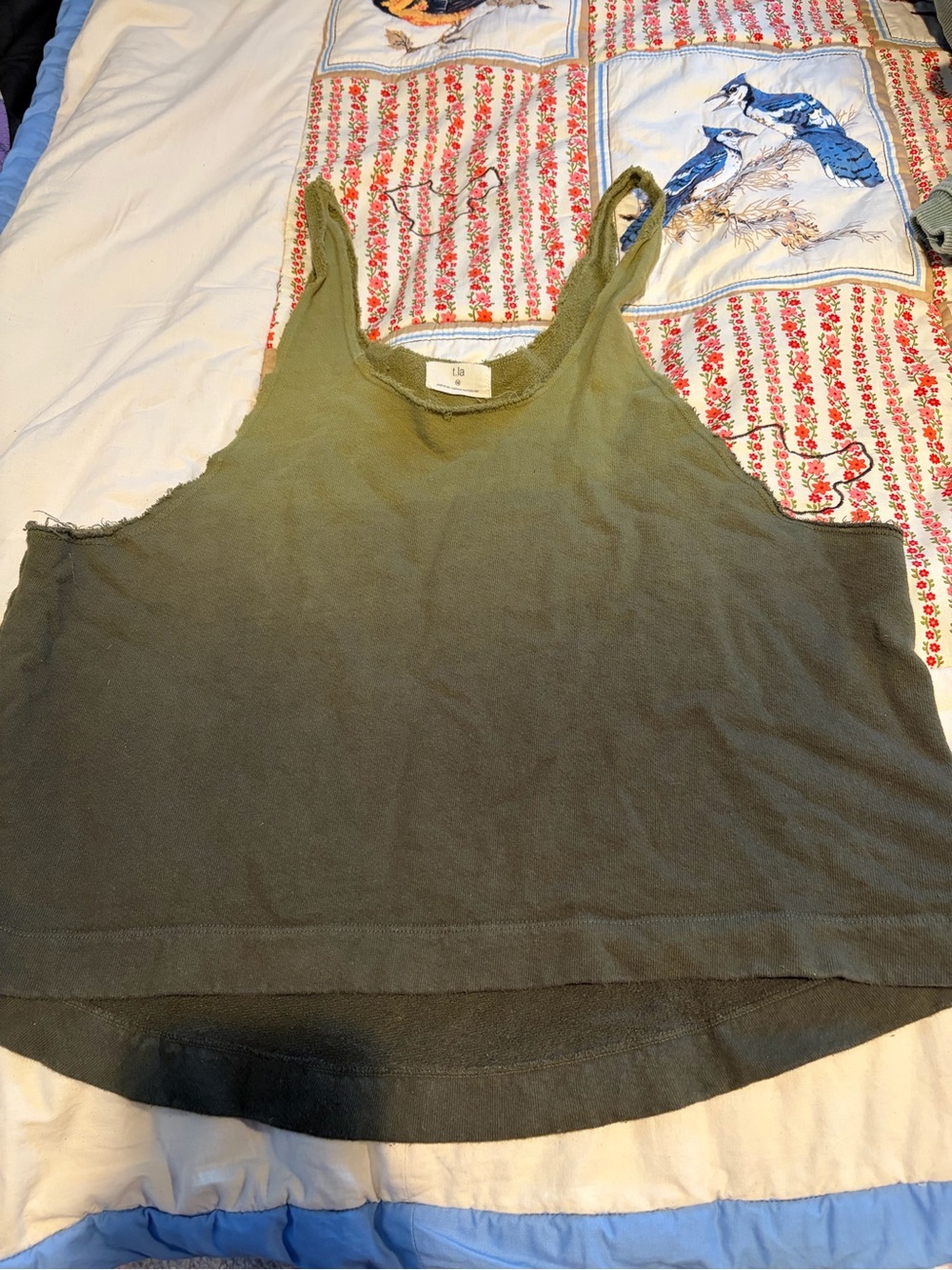 T.La Olive Green Ribbed Scoop Neck Tank